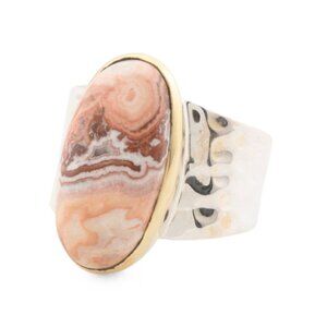 SHIVAM Agate/Silver Made In India Sterling Silver And Brass Agate Ring